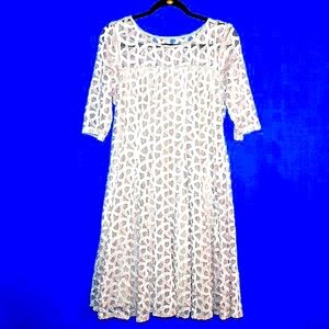 CHRIS McLaughlin Lace Overlay Midi Dress - Women's Size 6 - Taupe Textured